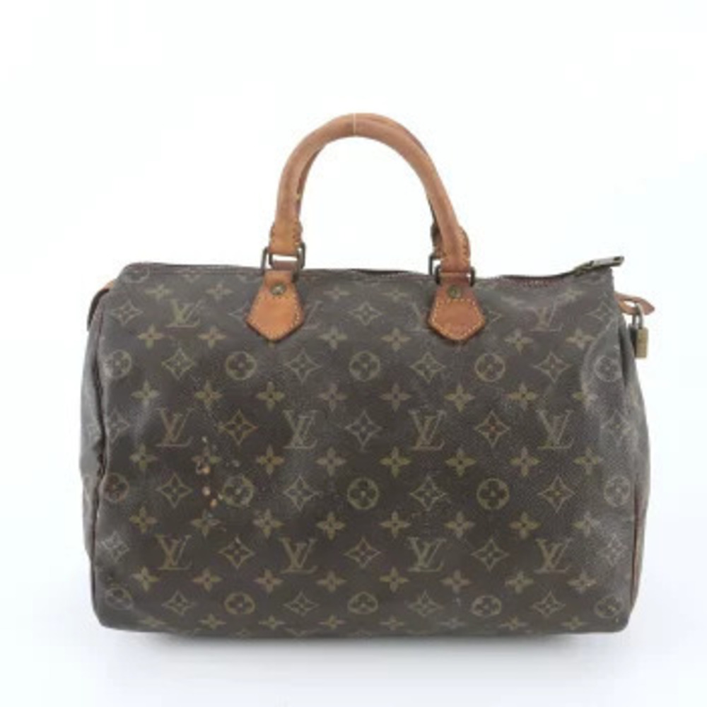 Louis Vuitton Monogram Speedy Boston Leather Tote Brown